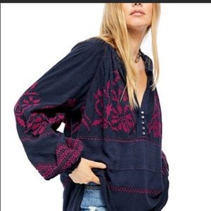 NWT Free people dark navy combo persuasion top